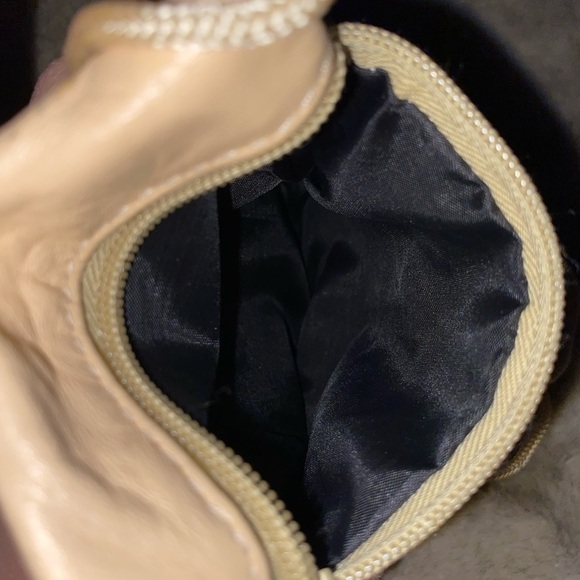 𝅺EUC Vintage Peach Pink Leather Patchwork Mini Shoulder Bag 5 x 7”/ 21.5” Strap - Picture 6 of 10